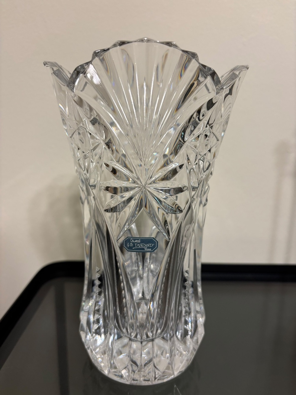 G. Durand Clear Cut Crystal Vase - Elegant Floral Motif
